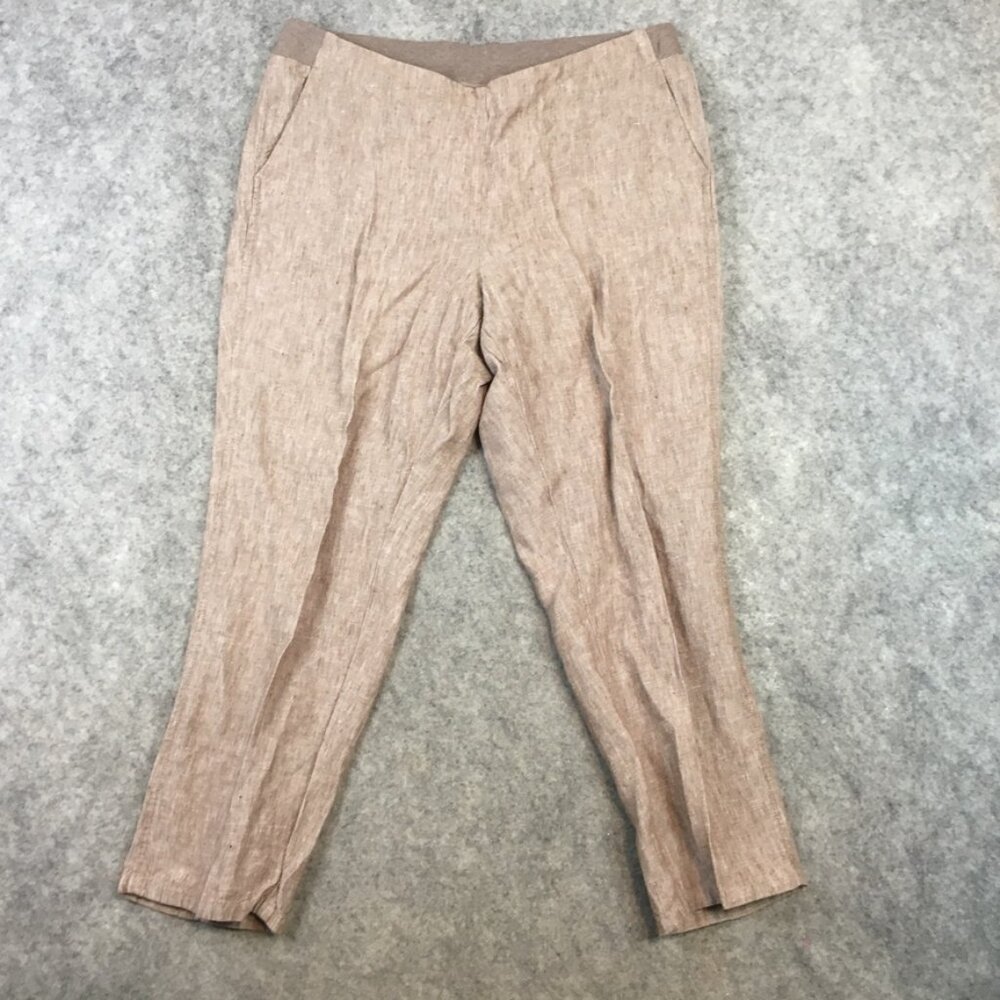 J Jill Pants MP Love Linen Mid Rise Straight Pull On Elastic Waist Beige Career